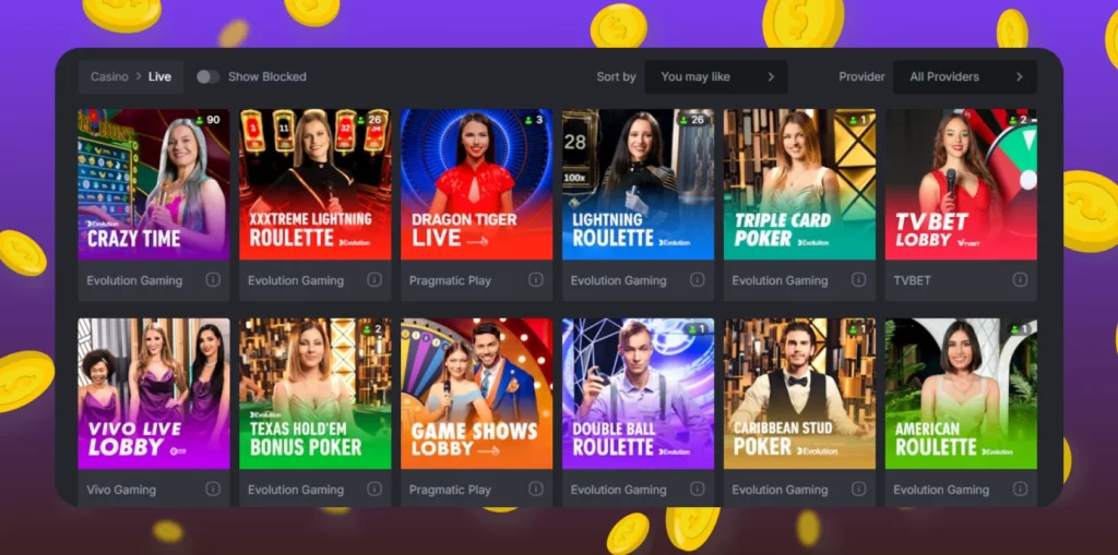 live casino section