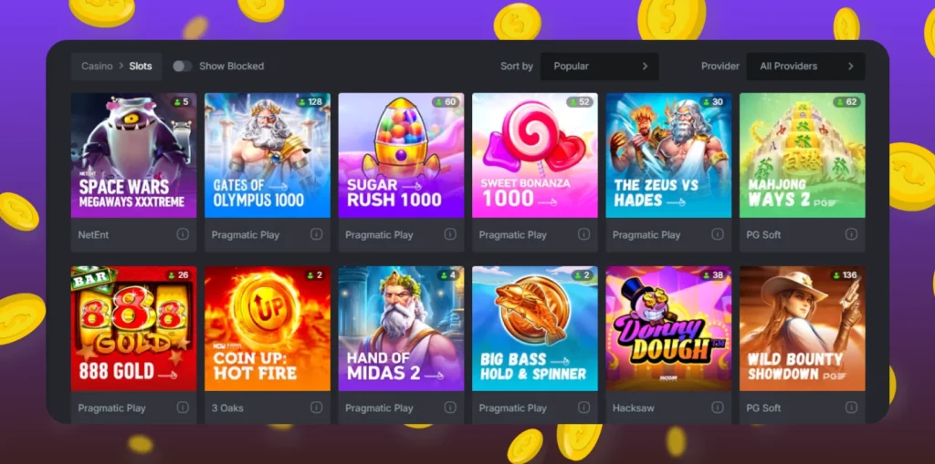 Wide variety of slot games available